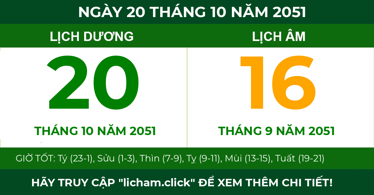 lịch âm ngày 20 tháng 10 năm 2051