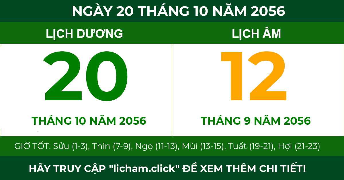 lịch âm ngày 20 tháng 10 năm 2056