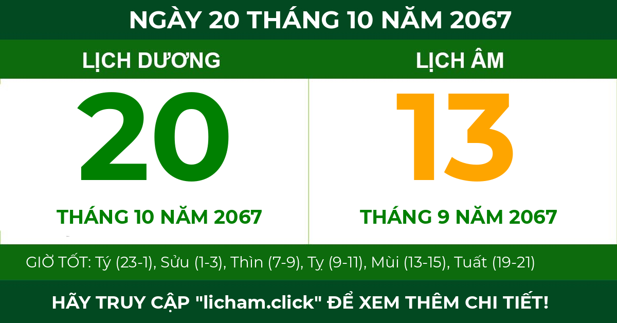 lịch âm ngày 20 tháng 10 năm 2067