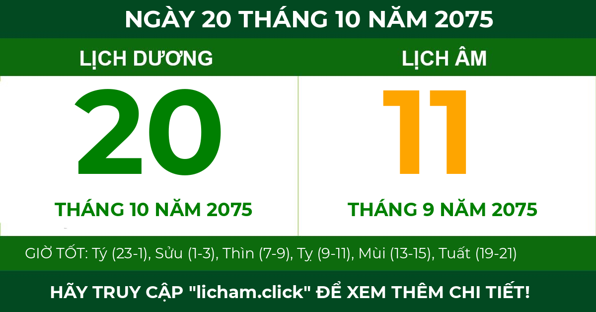 lịch âm ngày 20 tháng 10 năm 2075