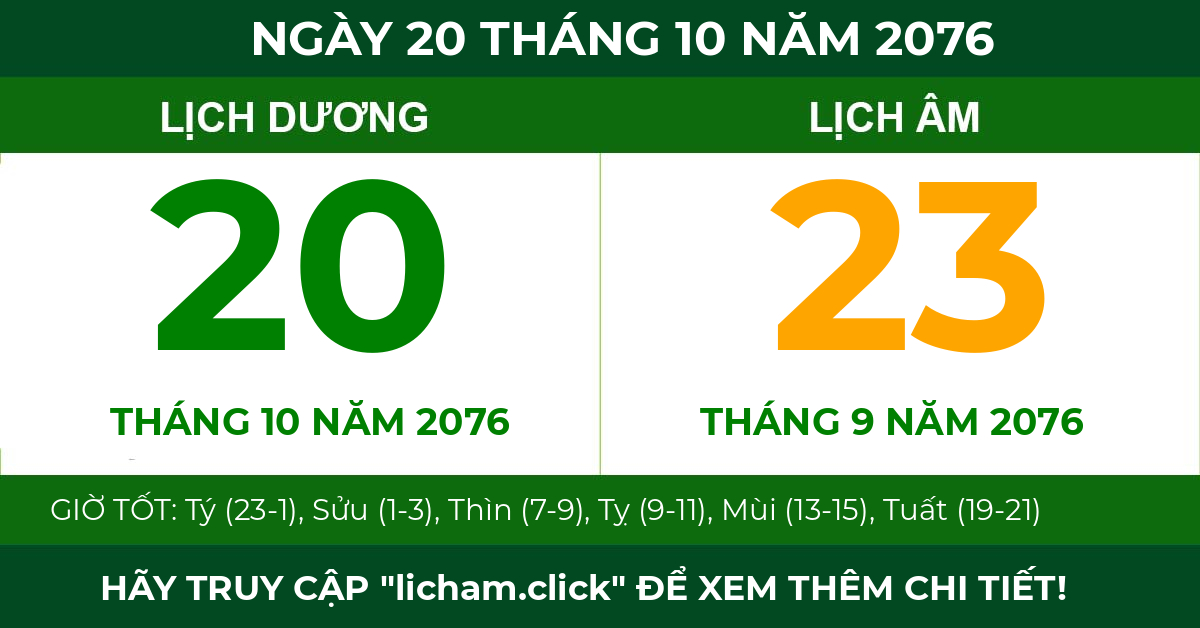 lịch âm ngày 20 tháng 10 năm 2076