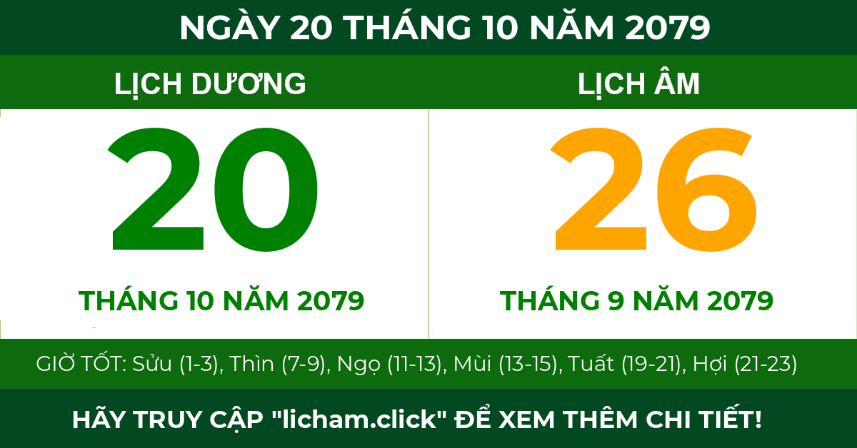 lịch âm ngày 20 tháng 10 năm 2079