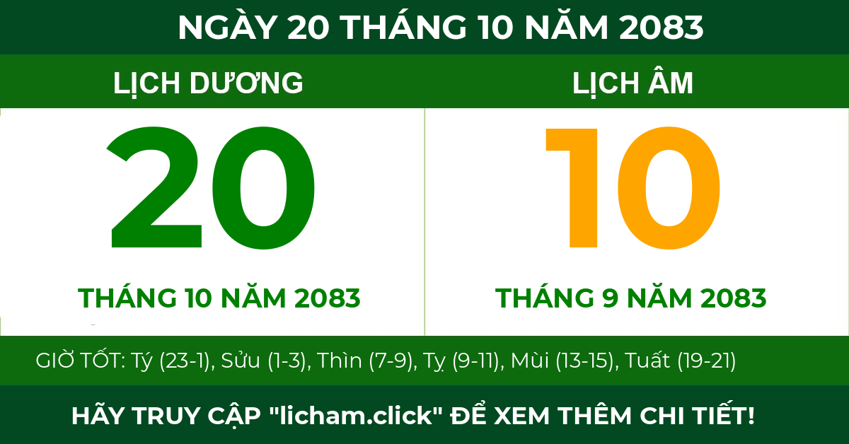 lịch âm ngày 20 tháng 10 năm 2083