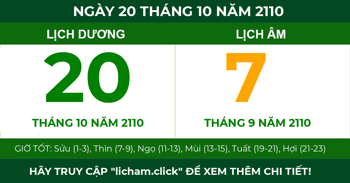 lịch âm ngày 20 tháng 10 năm 2110