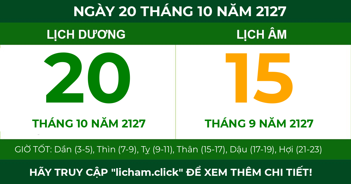 lịch âm ngày 20 tháng 10 năm 2127