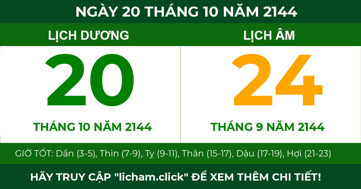 lịch âm ngày 20 tháng 10 năm 2144