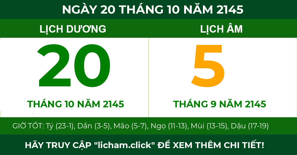 lịch âm ngày 20 tháng 10 năm 2145