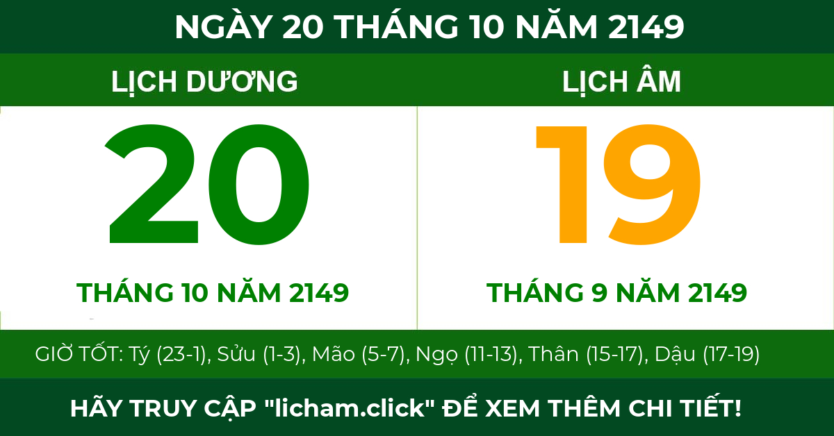 lịch âm ngày 20 tháng 10 năm 2149