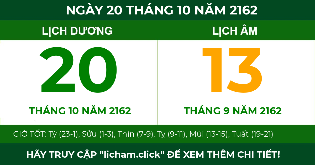 lịch âm ngày 20 tháng 10 năm 2162