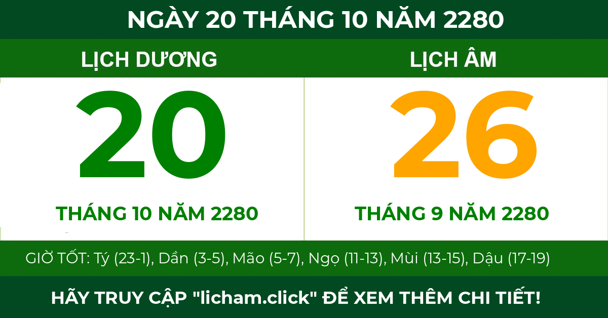 lịch âm ngày 20 tháng 10 năm 2280
