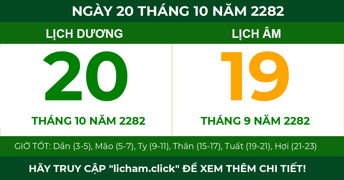 lịch âm ngày 20 tháng 10 năm 2282