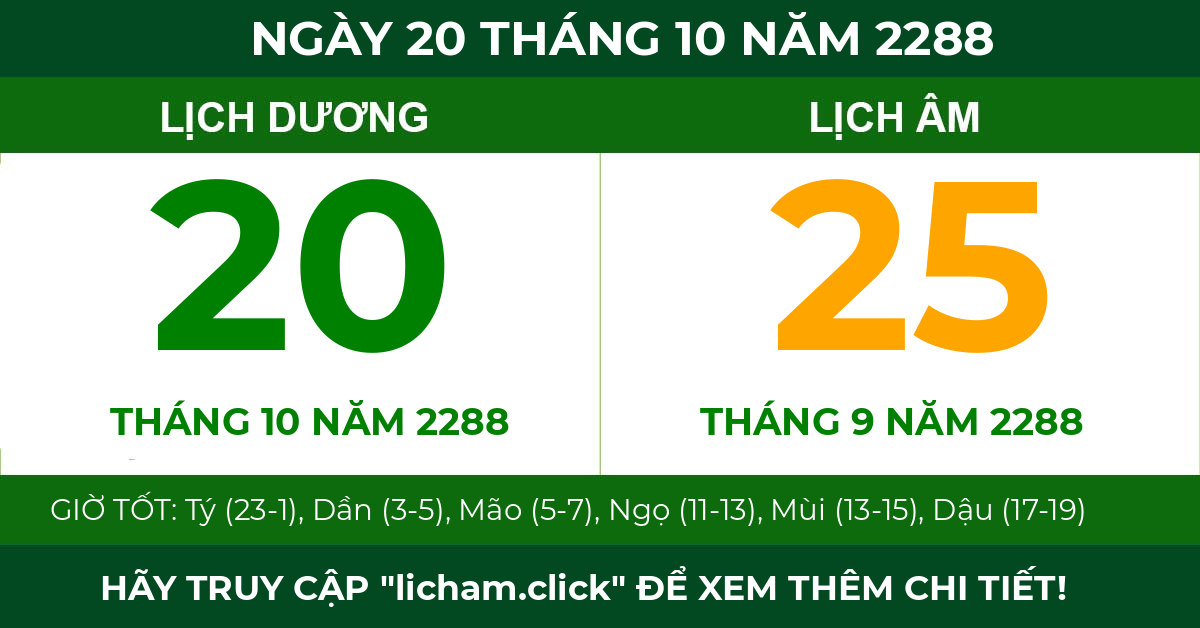 lịch âm ngày 20 tháng 10 năm 2288