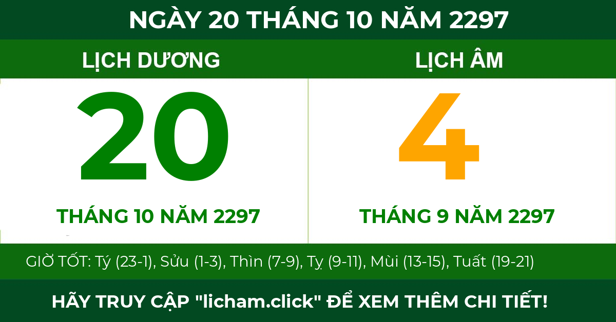 lịch âm ngày 20 tháng 10 năm 2297