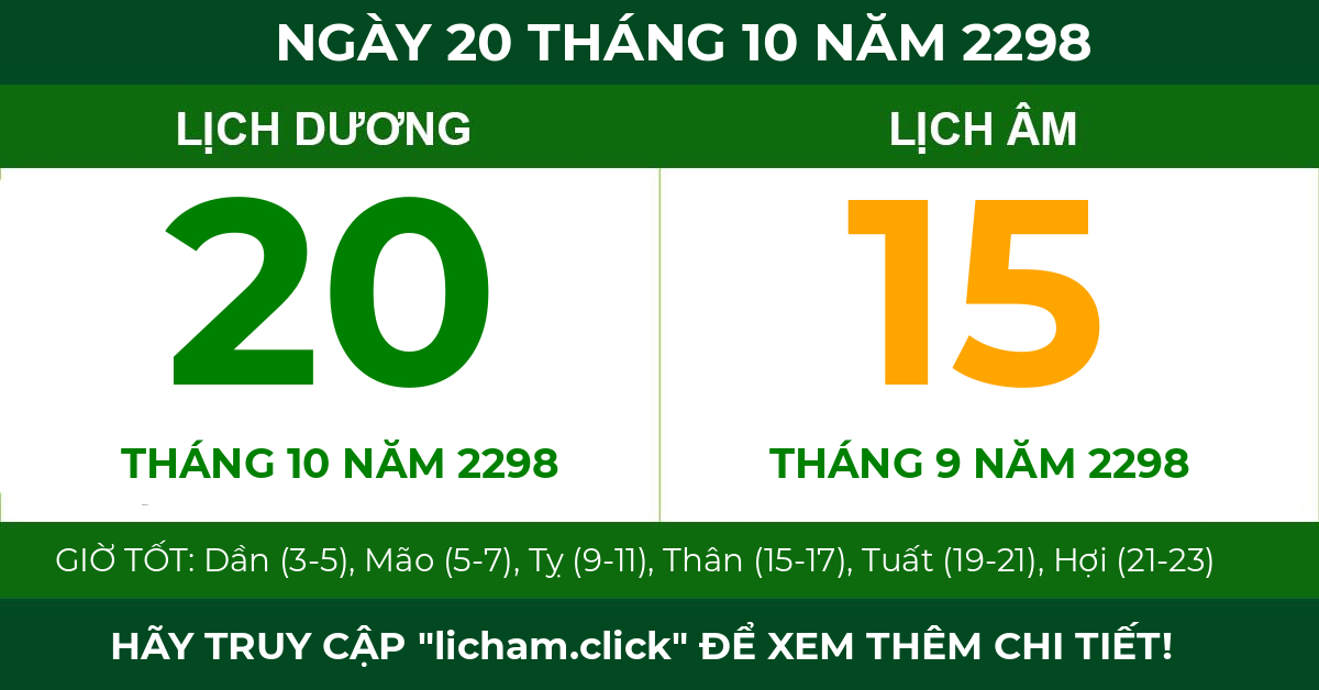 lịch âm ngày 20 tháng 10 năm 2298