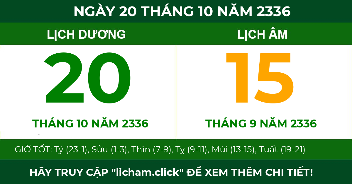 lịch âm ngày 20 tháng 10 năm 2336