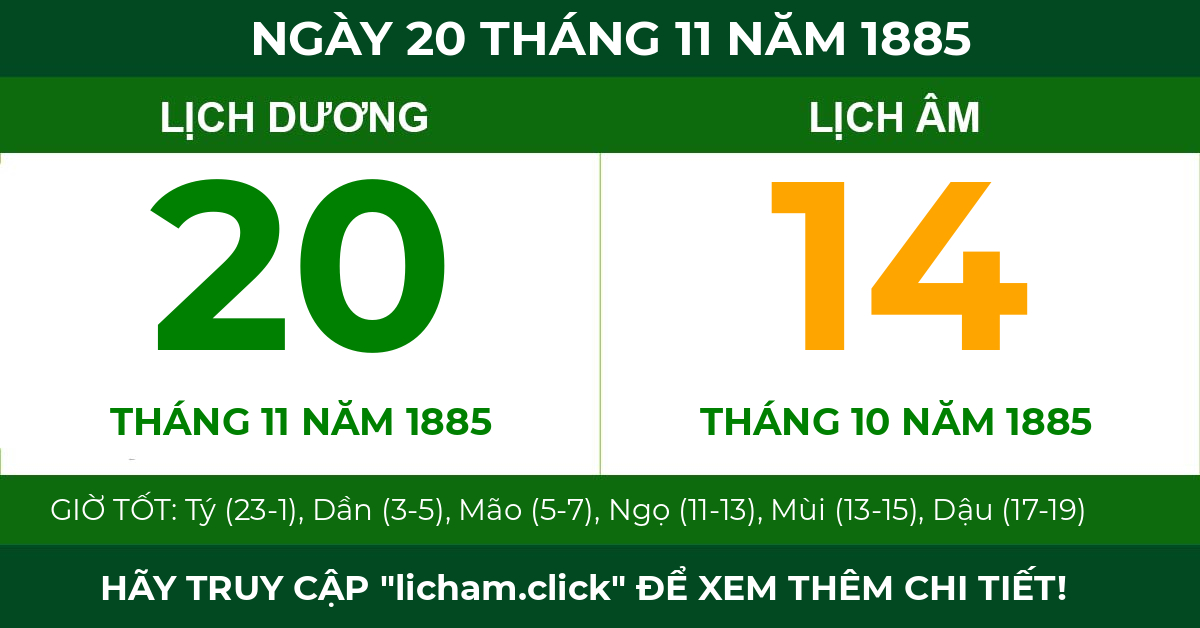 lịch âm ngày 20 tháng 11 năm 1885