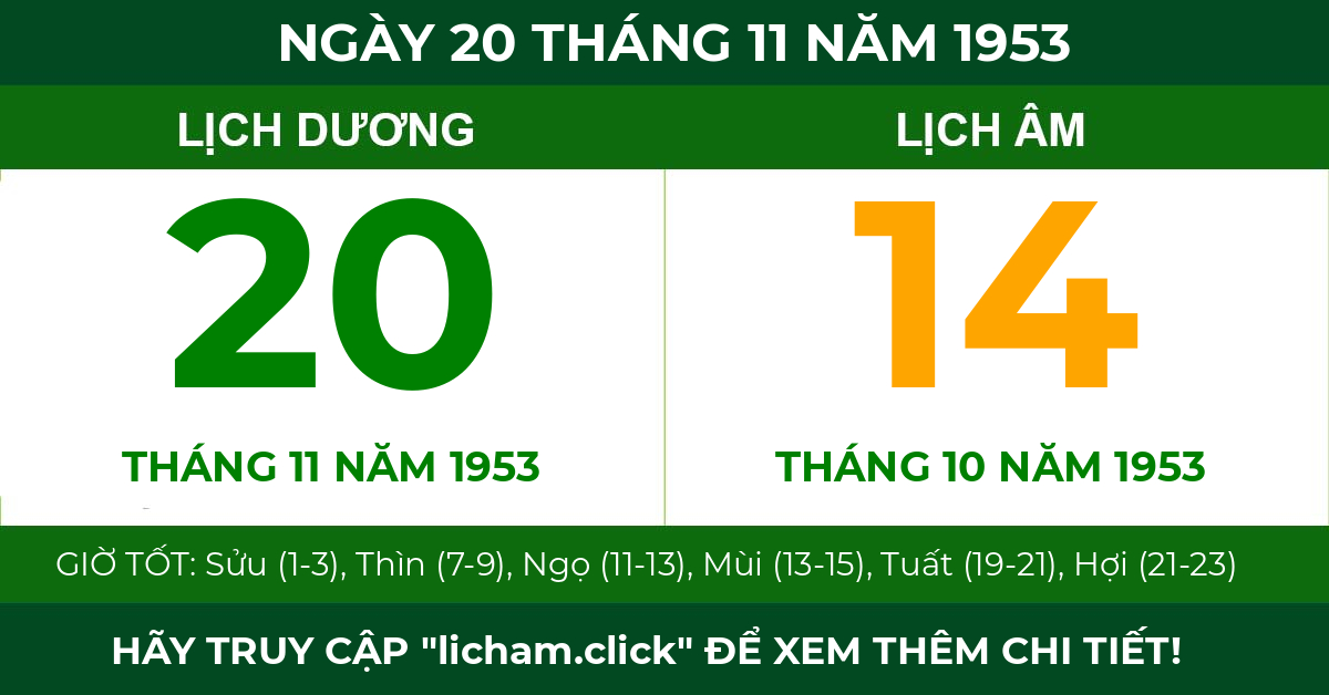 lịch âm ngày 20 tháng 11 năm 1953