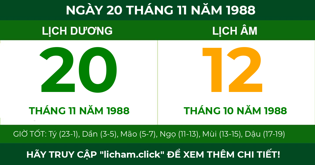 lịch âm ngày 20 tháng 11 năm 1988