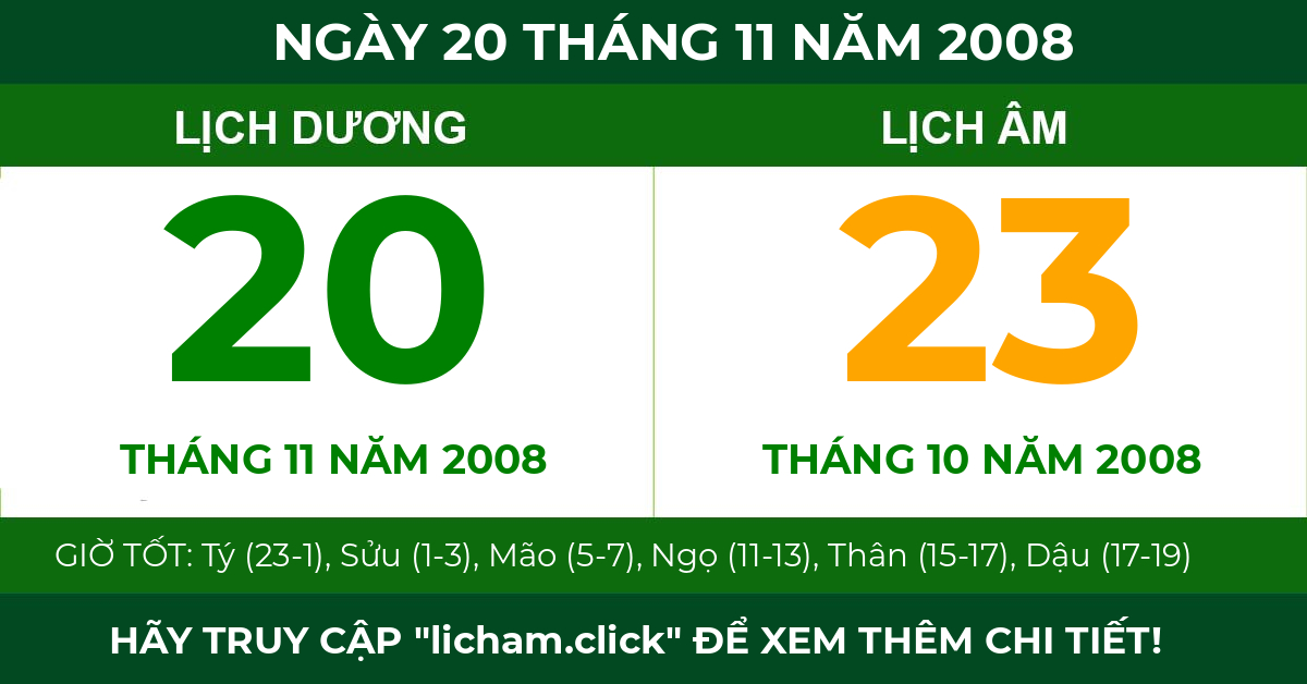 lịch âm ngày 20 tháng 11 năm 2008