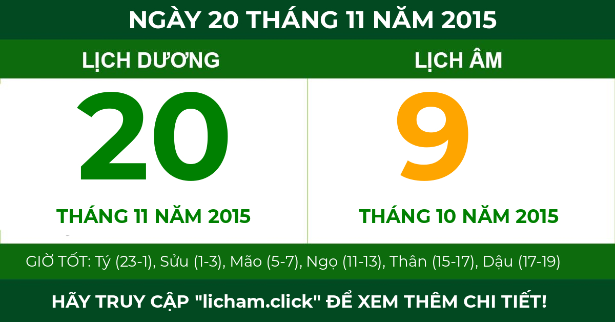 lịch âm ngày 20 tháng 11 năm 2015