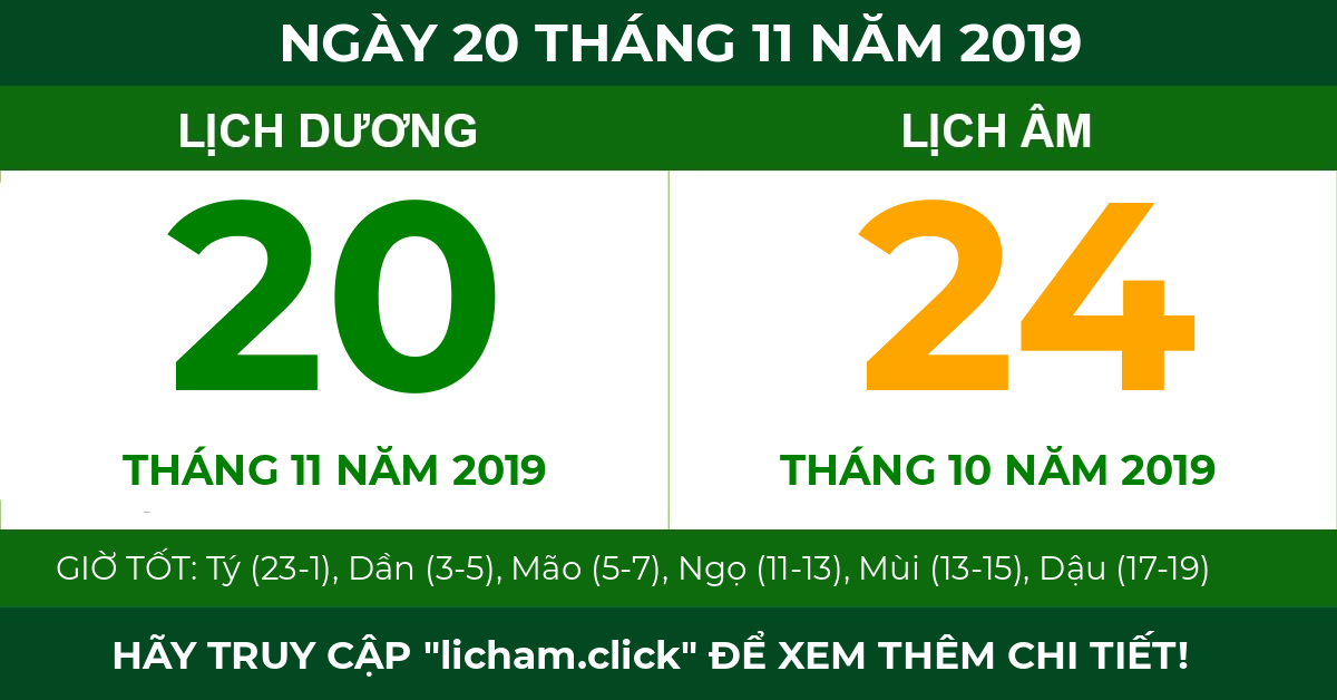lịch âm ngày 20 tháng 11 năm 2019