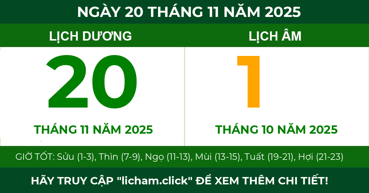 lịch âm ngày 20 tháng 11 năm 2025