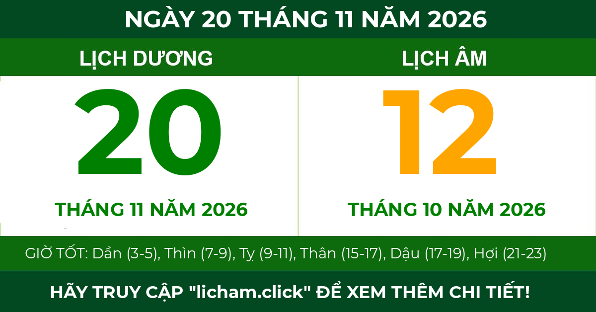 lịch âm ngày 20 tháng 11 năm 2026
