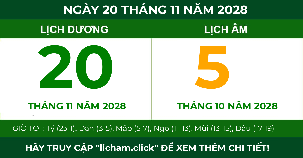 lịch âm ngày 20 tháng 11 năm 2028