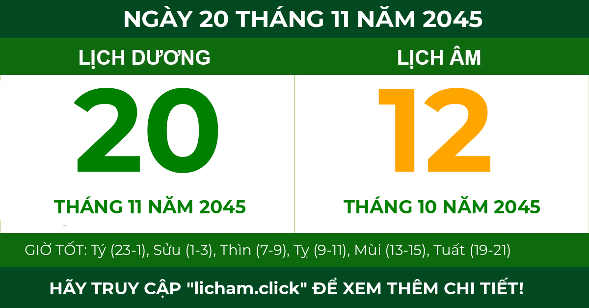 lịch âm ngày 20 tháng 11 năm 2045