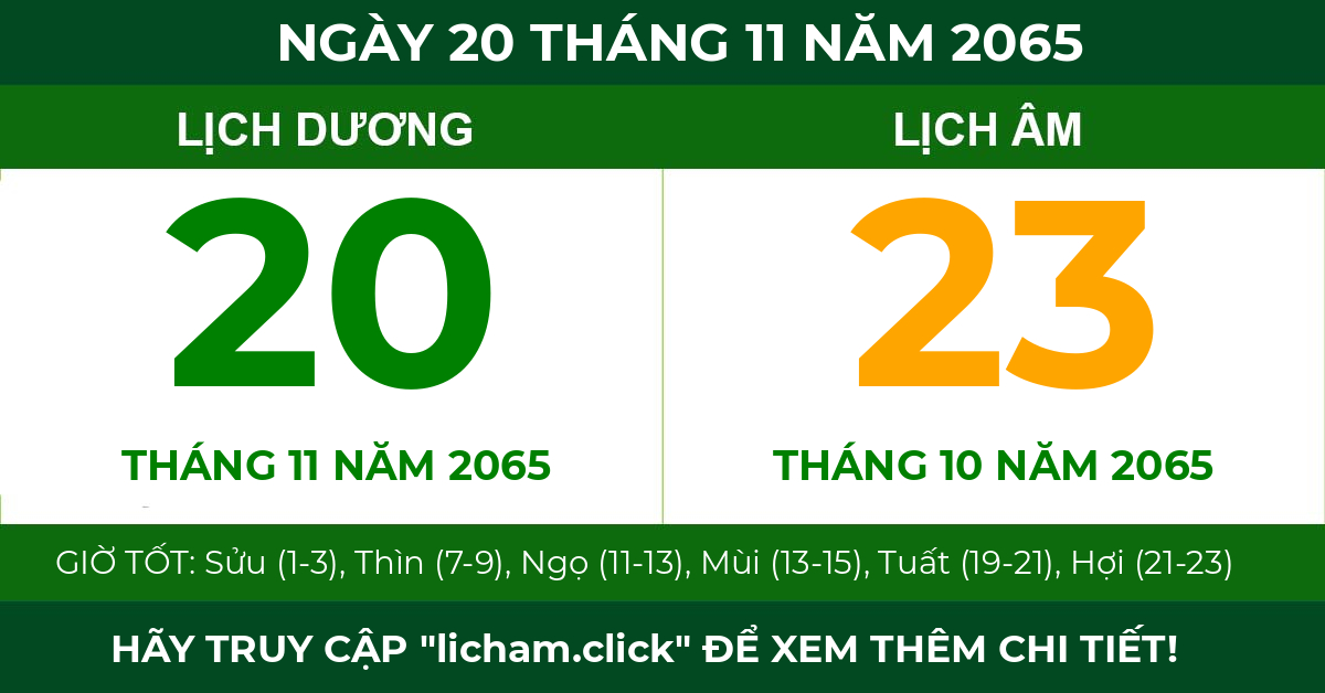 lịch âm ngày 20 tháng 11 năm 2065