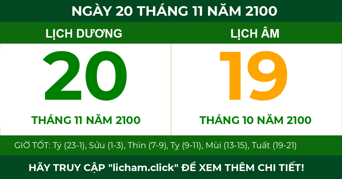 lịch âm ngày 20 tháng 11 năm 2100