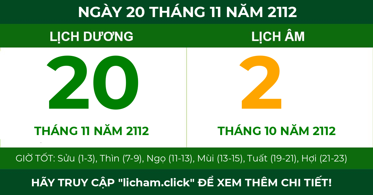 lịch âm ngày 20 tháng 11 năm 2112