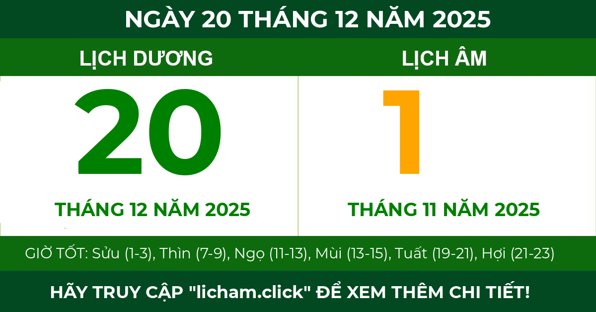 lịch âm ngày 20 tháng 12 năm 2025