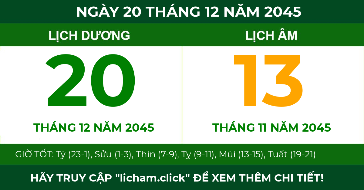 lịch âm ngày 20 tháng 12 năm 2045