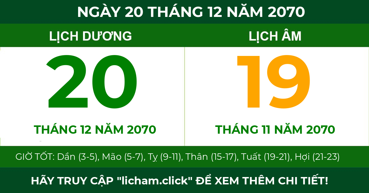 lịch âm ngày 20 tháng 12 năm 2070