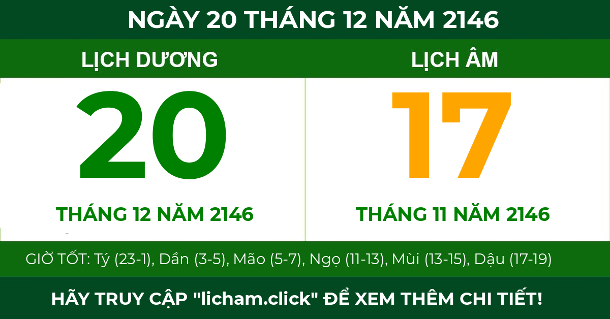 lịch âm ngày 20 tháng 12 năm 2146