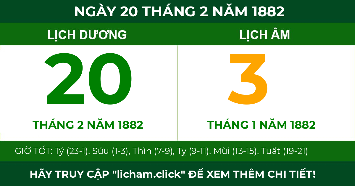 lịch âm ngày 20 tháng 2 năm 1882