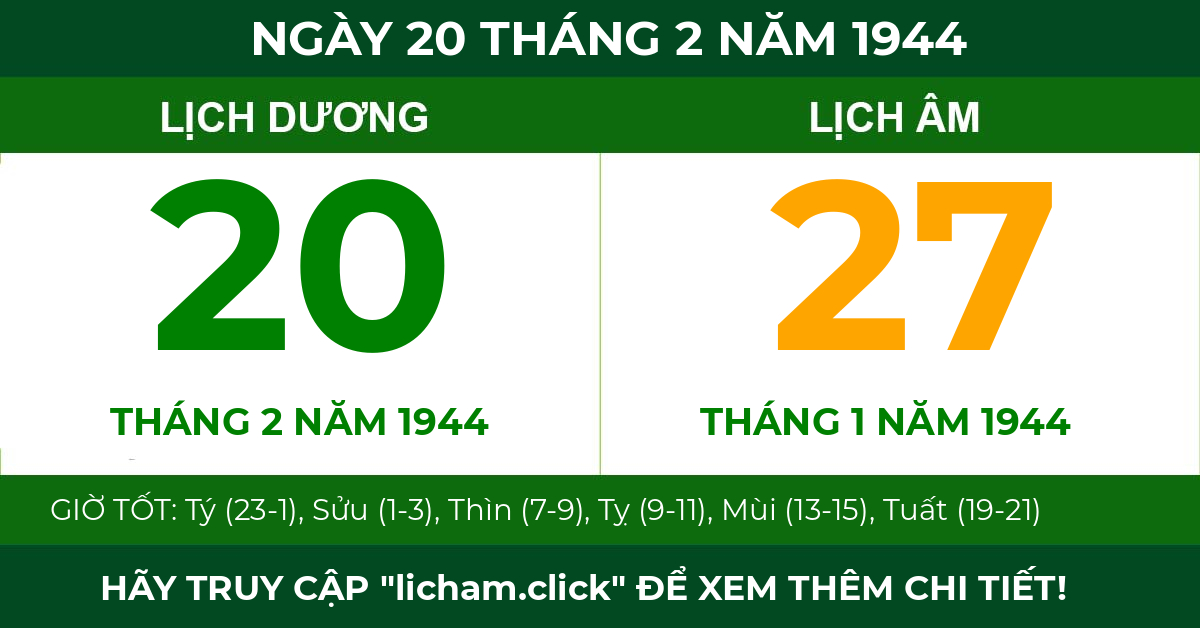 lịch âm ngày 20 tháng 2 năm 1944