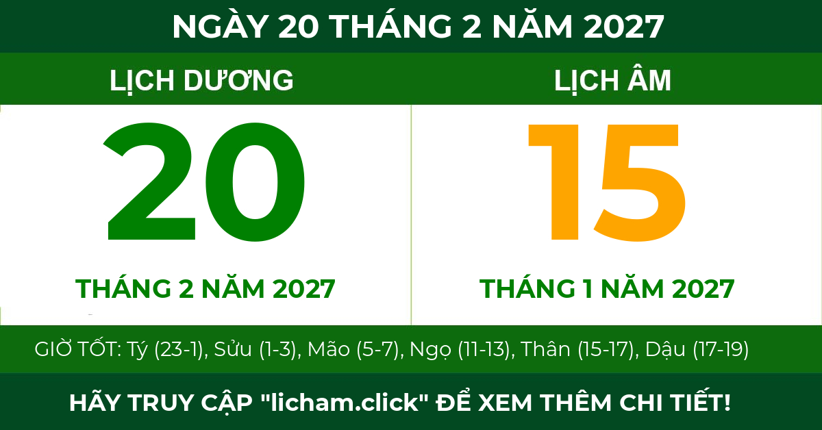 lịch âm ngày 20 tháng 2 năm 2027