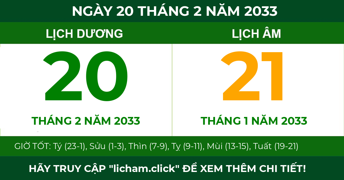 lịch âm ngày 20 tháng 2 năm 2033