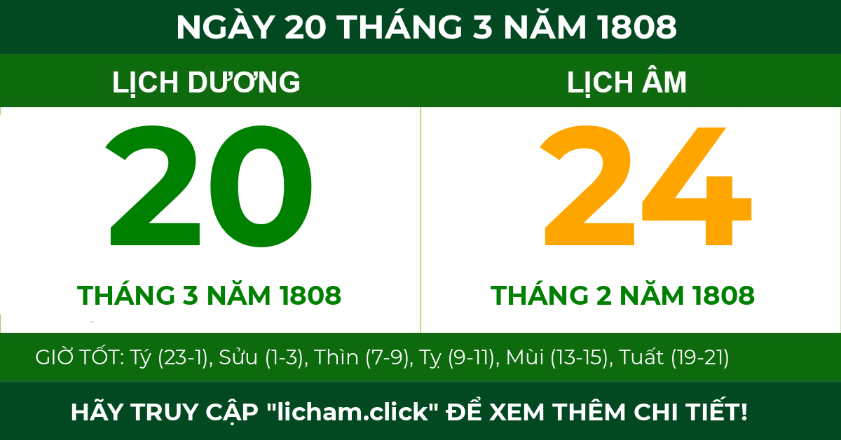 lịch âm ngày 20 tháng 3 năm 1808