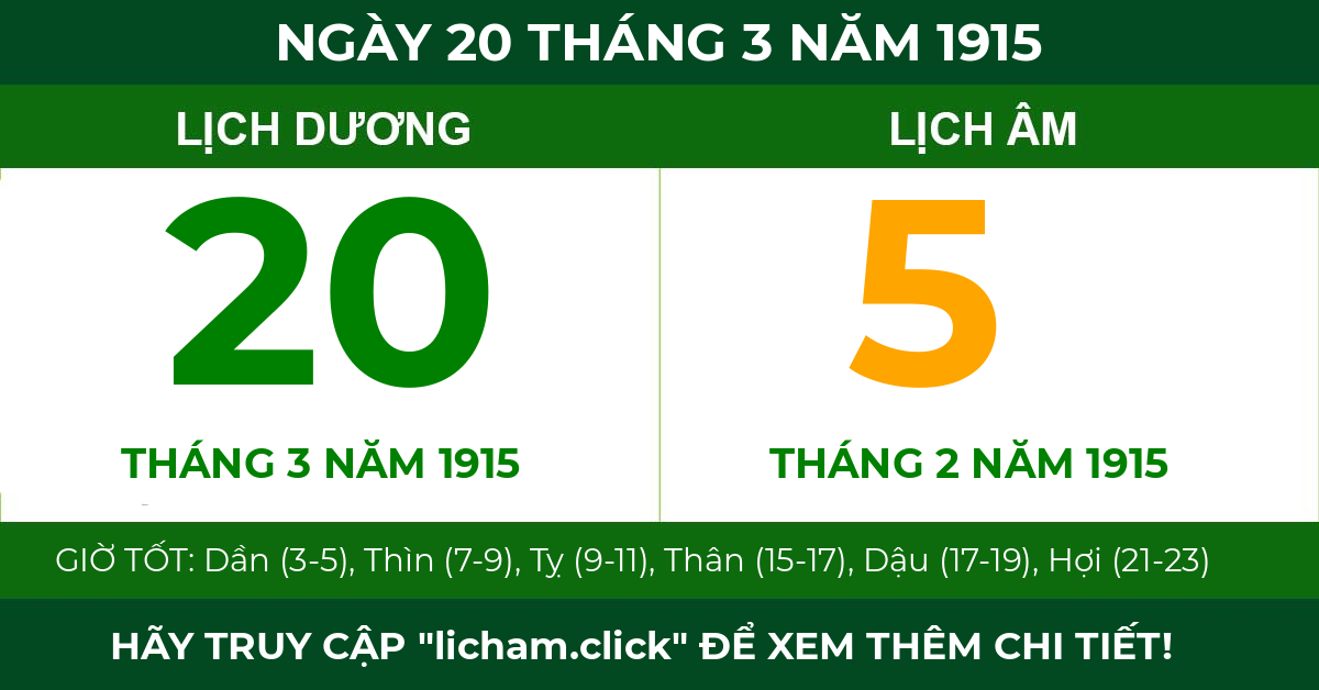 lịch âm ngày 20 tháng 3 năm 1915