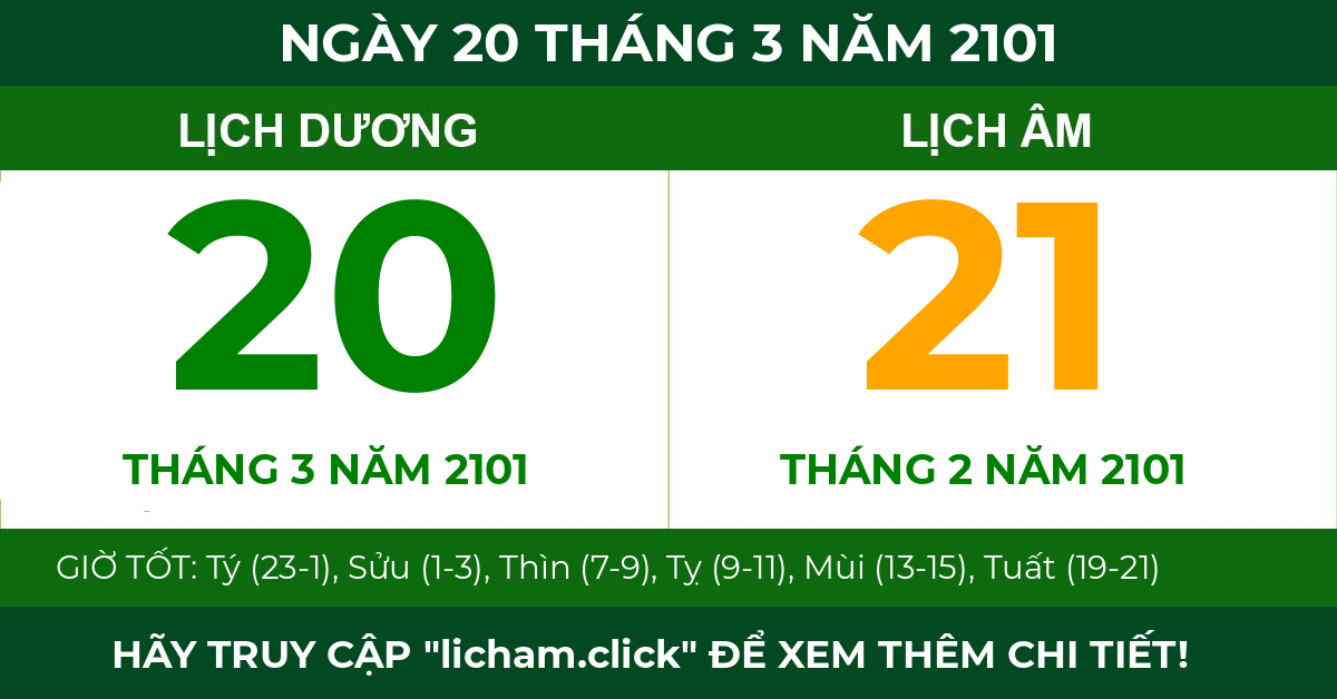 lịch âm ngày 20 tháng 3 năm 2101