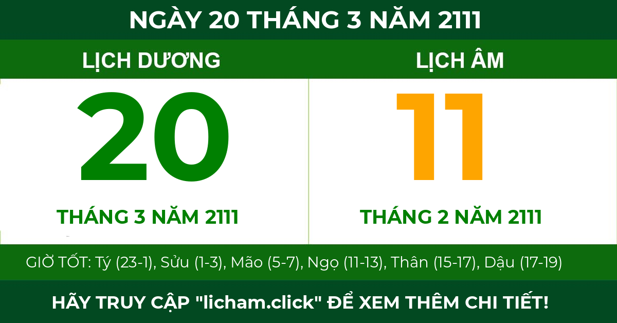 lịch âm ngày 20 tháng 3 năm 2111