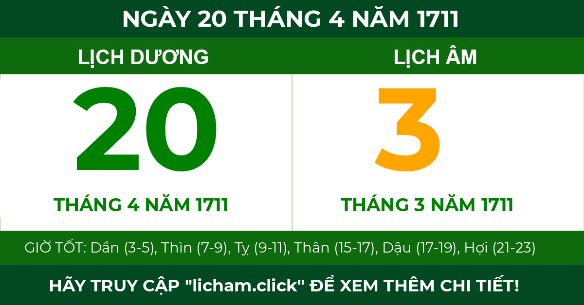 lịch âm ngày 20 tháng 4 năm 1711