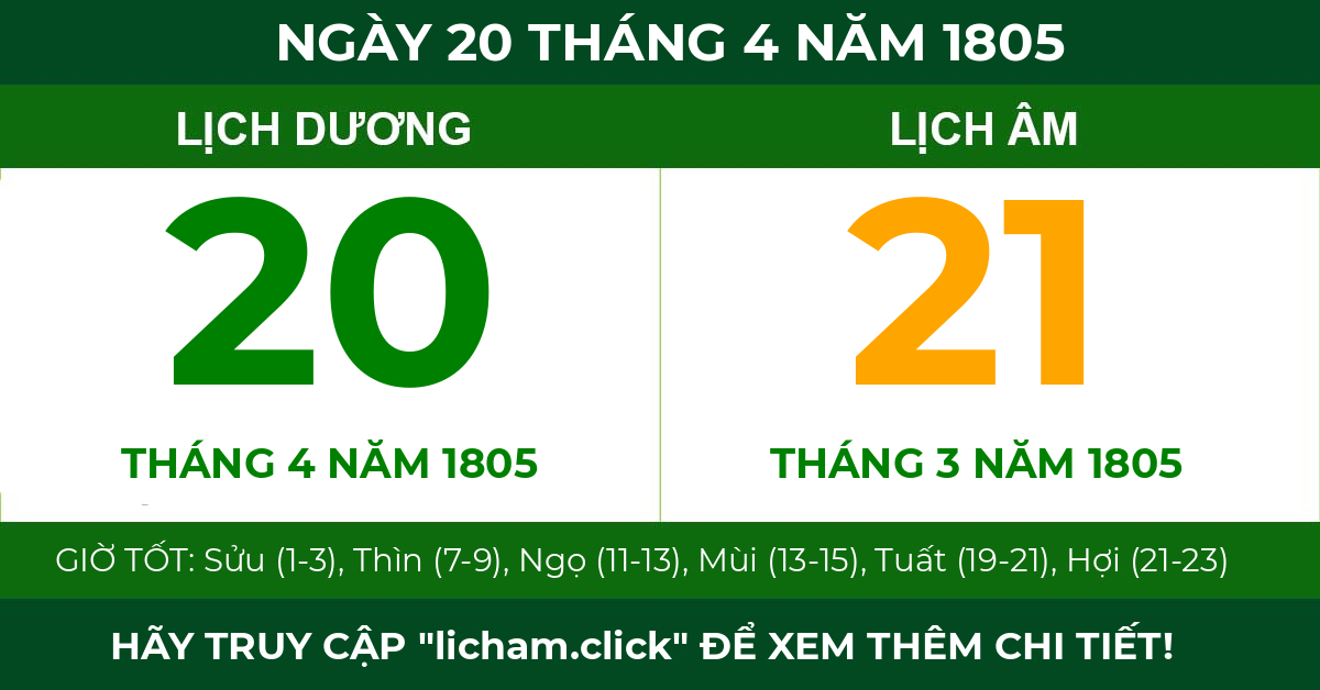 lịch âm ngày 20 tháng 4 năm 1805