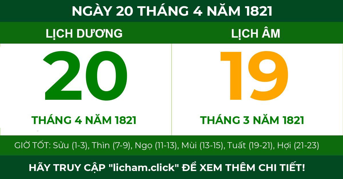 lịch âm ngày 20 tháng 4 năm 1821