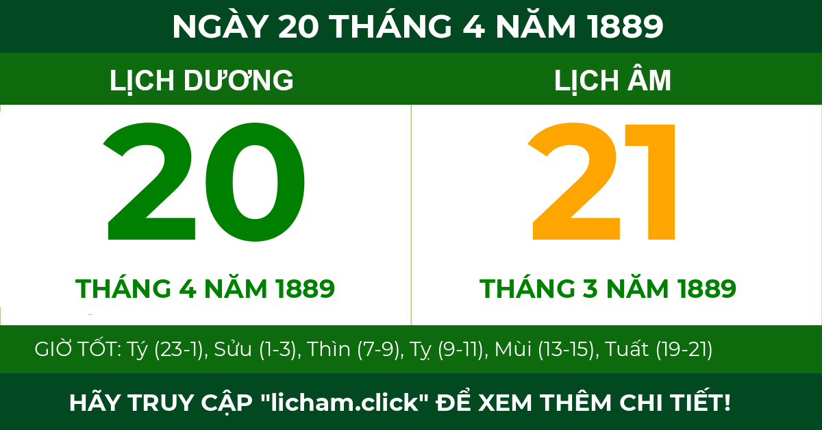 lịch âm ngày 20 tháng 4 năm 1889