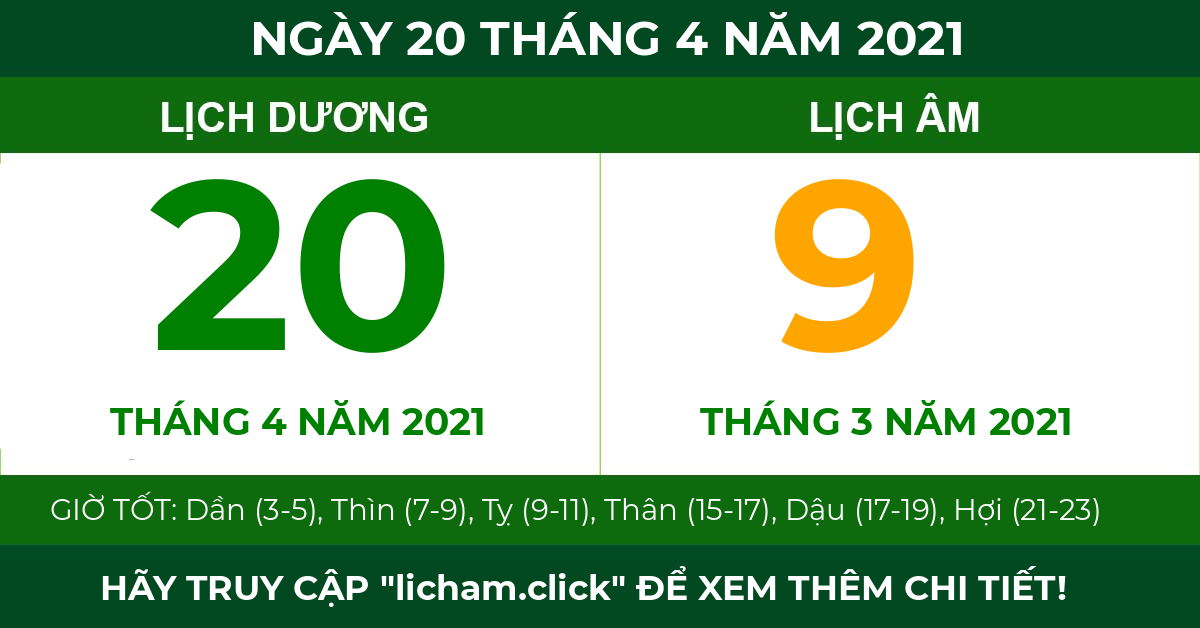 lịch âm ngày 20 tháng 4 năm 2021
