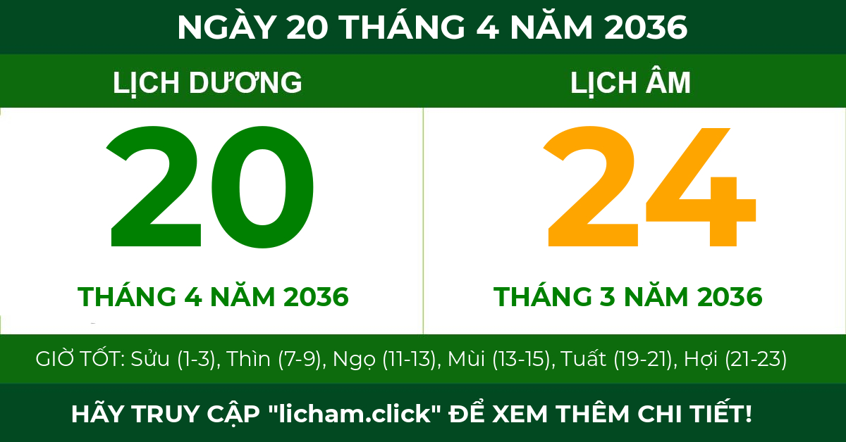 lịch âm ngày 20 tháng 4 năm 2036